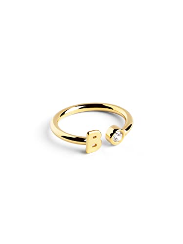 SINGULARU - Anillo Personalizado Letter Spark. Ajustable. Plata de Ley 925 con Acabado Baño de Oro de 18 Kt. Talla Unica. Joyas para Mujer. Letra B