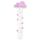 Silu- Medidor Niños pared con Nombre de Madera y color Personalizados para Decoracion de Habitacion Infantil, pintado a mano (Madera Blanca)