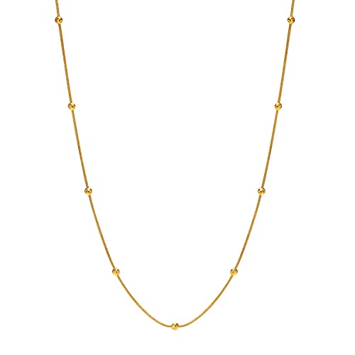 Collier chaîne serpent en acier inoxydable doré avec perles élégantes pour femme de 18 pouces