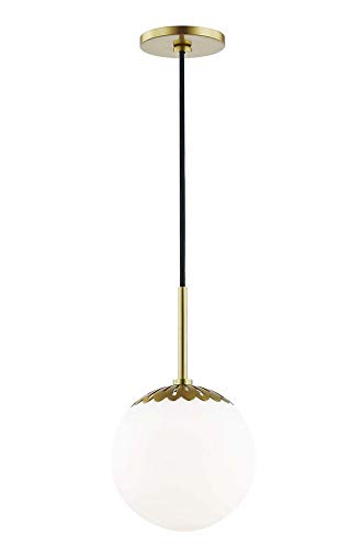Review Mitzi H193701S-AGB Paige - One Light Small Pendant, Aged Brass Finish with Opal Glossy Glass