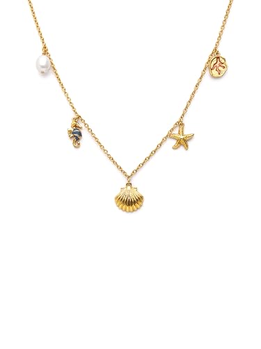 SINGULARU - Collar Marítima. Latón con Baño en Oro de 18 Kt y Perla Cultivada. Joyas Para Mujer.