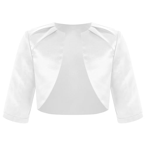 Kids Girl Satin Short Jacket Shrug Cropped Cardigan Flower Girl Dress Cover up Communion Bolero - Main Image