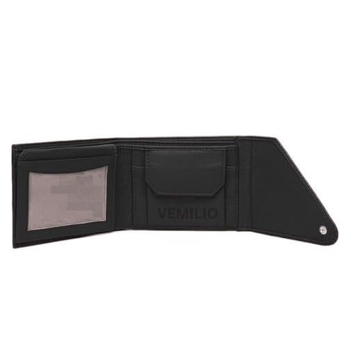 Image of VEMILIO Men's Vegan Leather Wallet for Men | Edge Cut Slim Bi-Fold Gents Purse | Stylish Wallet with Coin Pocket | 3 Card Slots | ID Window & 2 Currency Compartments (Black)