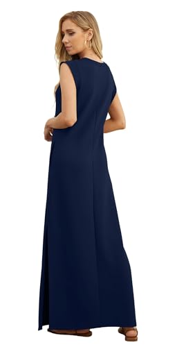 HiMONE Casual Summer Dress for Women Petite Friendly Sleeveless Tank Dress Loose Fit Maxi with Pockets Navy Blue — view 4