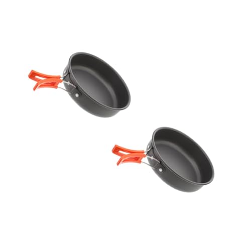 BESPORTBLE 2pcs Outdoor Cooking Pot Non-Stick Camping Frying Pan Lightweight Folding Handle for Camping