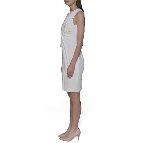 Image of Karl Lagerfeld Women's Crew Neck Twist Front Scuba Crepe Dress