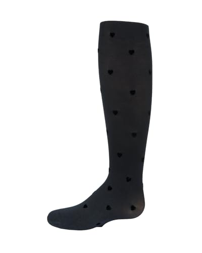MeMoi Girls' Opaque Flocked Heart Nylon Tights