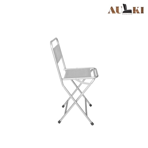 Image of Heavy-Duty Metal Folding Chair with Back Support | Portable Iron Chair for Home, Garden, and Outdoor Use | Space-Saving Collapsible Seating for Events & Dining (Silver) PF-05