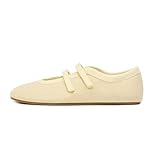 ATBELL Yellow Satin Ballet Flat for Women Double Strap Mary Jane Flats Casual Sporty Ballerina Shoes