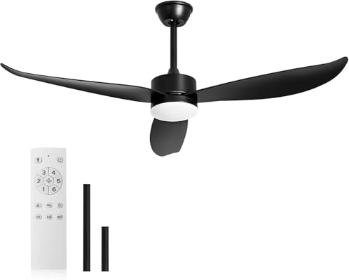 JDCQKHA Ceiling Fan with Light, 52 Inch Black Ceiling Fan with Light and Remote Control, Reversible, 3CCT, Noiseless, 3 Blades Ceiling Fan for Bedroom, Indoor/Outdoor Use, Adjust Height