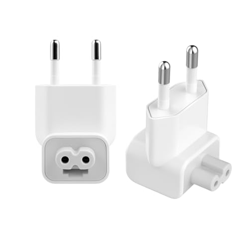 Pack 2 Adaptadores Corriente Compatibles con MacBook iPhone iPad Enchufe Europeo Tipo C Carga Rápida Portátil Seguridad Protección Cortocircuitos Viaje Compacto Blanco Ligero Ignífugo Apple