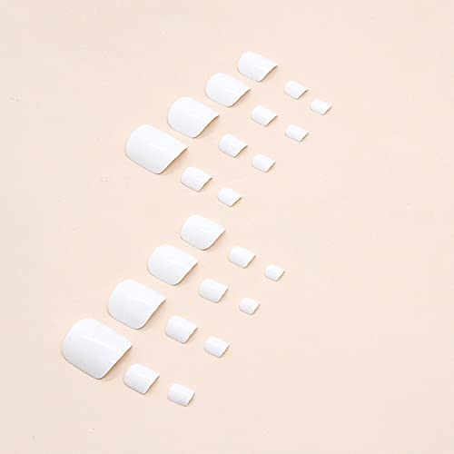 White Press On Toenails Square Fake Toenails Gloss Glue On Toenails Full Cover Solid Color Acrylic Toenails Cute Short False Toenails Summer Beach Artificial Toenails For Women And Girls 24Pcs #TOP2