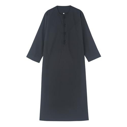 Muslim Thobe for Boys Long Sleeve Crew Neck Kaftan Robe Kids Boys Solid Button Islamic Thobe Arabic Dress Outfits