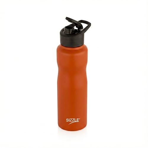 Image of Sizzle Orbit 750ml Stainless Steel Sports Water Bottle - Leakproof & Lightweight Fridge Bottle - for Gym, Office, School & Home - BPA Free, Easy to Clean (Orange)