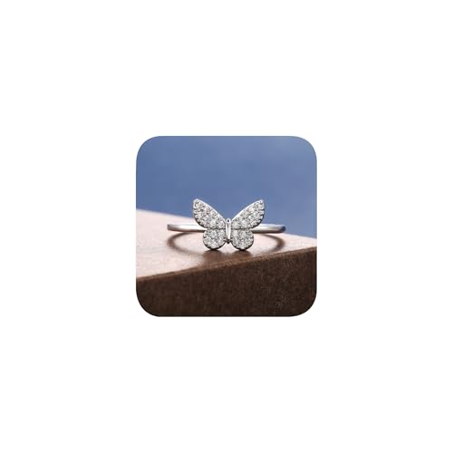 925 Silver Plated Dainty Butterfly CZ Ring for Women Fashion Jewelry Fashion Shiny Cubic Zirconia Promise Rings Classic Eternity Engagement Wedding Band Ring for Women's #9