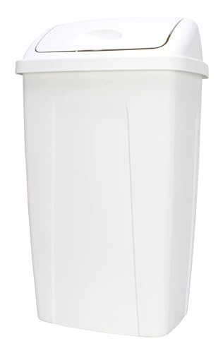 Bote de basura plástico con tapa abatible de 13 galones blanco miniatura 6