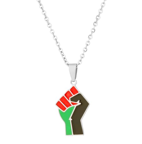 SAKVILSEC African Fist Symbol Pendant Necklaces Stainless Steel Jewelry for Women Men Africa Cultural Chain Gift (Silver Color,45cm Chain)
