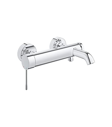 GROHE Essence, Badewannenarmatur (Duscharmatur für die Badewanne, Mischbatterie mit automatischer Umstellung Wanne/Brause, mit integriertem Rücklaufventil, S-Anschlüsse), chrom, 33624001