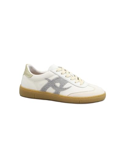 Baskets cuir Ambitious 14129 7415 Or Blanc femme, chaussures basses de qualité à lacets confortables