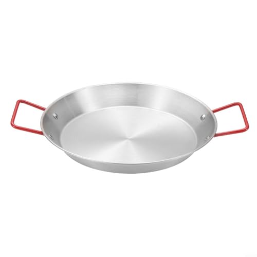 Fauhapyway Padella per paella, in acciaio inox, per frutti di mare, piatto da portata, wok, vassoio rotondo con fondo piatto, per cucina e ristorante, 18-28 cm (22 cm)