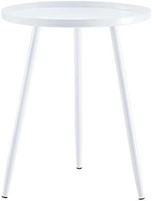 APICIZON White Side Table Metal, Small Round Bed Side Table for Living room/Bedroom/Bathroom/Balcony, Tray Coffee Table Sofa End Table, 41 x 49 cm