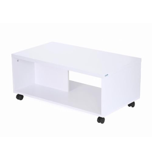 Image of Nilkamal Myra Wooden Center Table | Coffee Table with 1 Surface Top and 1 Shelf | Engineered Wood | Tea Table for Home, Living Room, Office | White | DIY(Do It Yourself)