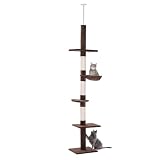 PawHut Tiragraffi per Gatto a Soffitto in Peluche 40x34x230-260cm Marrone