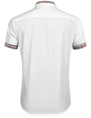 Coofandy Mens Shirt Casual Dress Cotton Plaid Collar Button Down, White, Medium, Short Sleeve #TOP3