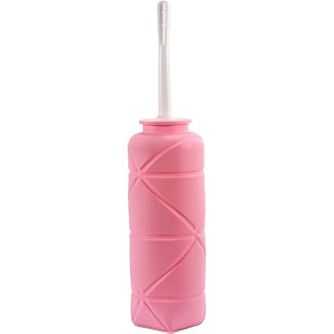 RVDKBULB Foldable Compact Silicone Douche Bottle, Reusable Travel Douche Kit, 24 FL Oz Capacity, Pink Cover