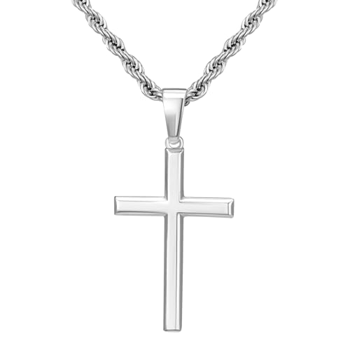 Image of SWEETV 18K Gold Cross Necklace for Men, 925 Sterling Silver Cross Pendant