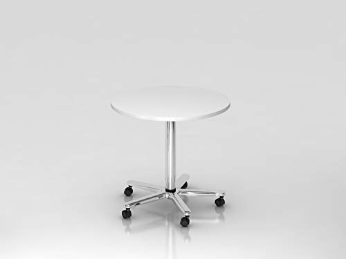 Preisvergleich Produktbild Säulenhubtisch 80cm rund Weiß Chrom Bürotisch Stehtisch Säulentisch