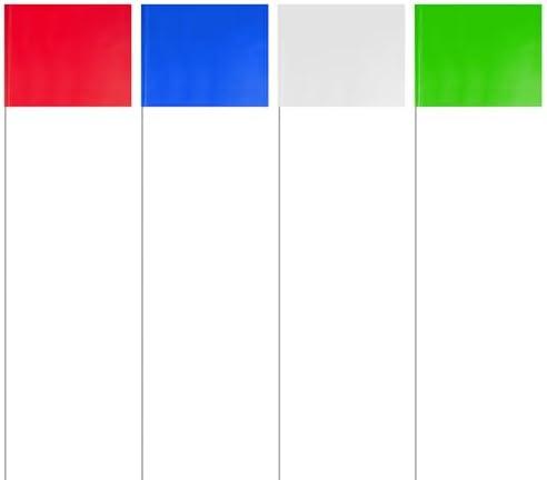IKAYAS 4 * 5 Inch PVC Lawn Flags - 100 Pack, 15 inch Steel Wire, Blue, Green, White, Red