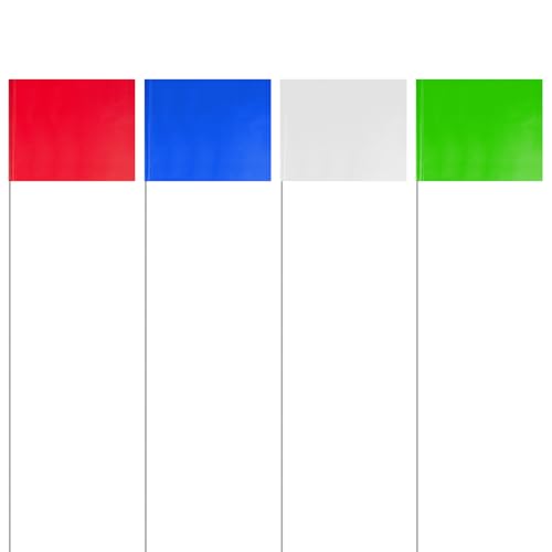 IKAYAS 4 * 5 Inch PVC Lawn Flags - 100 Pack, 15 inch Steel Wire, Blue, Green, White, Red