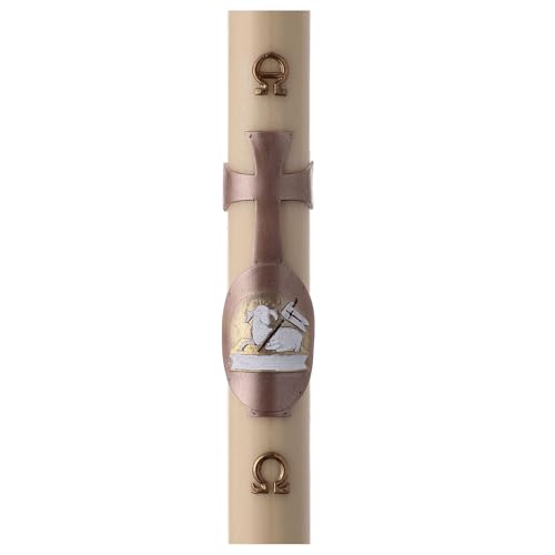 Beeswax Paschal Candle with Lamb and Book, 3x47 in