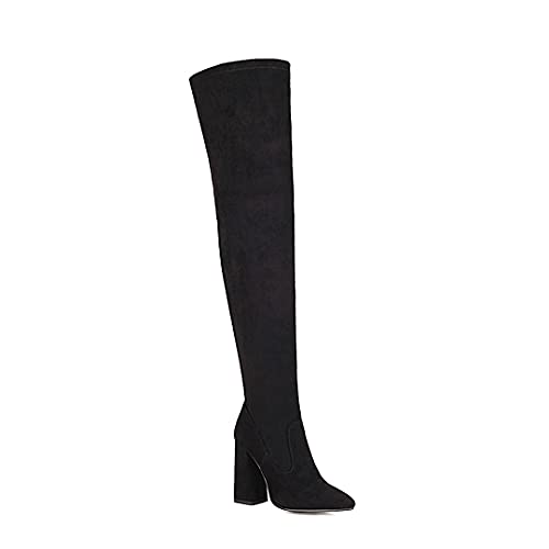 Bottes d'hiver en daim à pointes, talon haut, fermeture éclair, talon haut, avec genoux de 10,5 cm, grandes tailles 35-46 t66-152, Noir , 35 EU Cover
