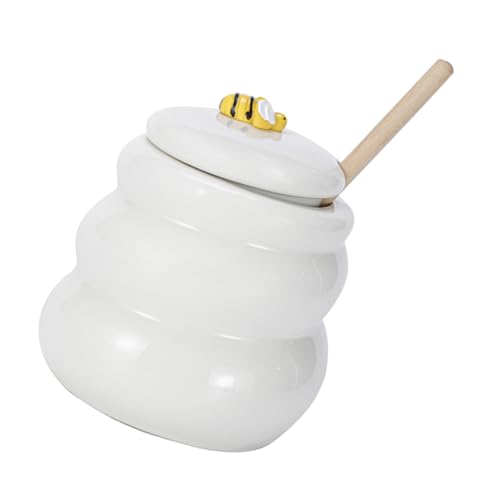 FUNOMOCYA Honey Storage Jar Ceramic Honey Pot with Bee Design Honey Dispenser White