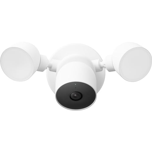 Google Nest Cam with Floodlight - Outdoor with Cable - Intelligent Security Camera GPLE9, Snow, 1 Piece (Pack of 1)
