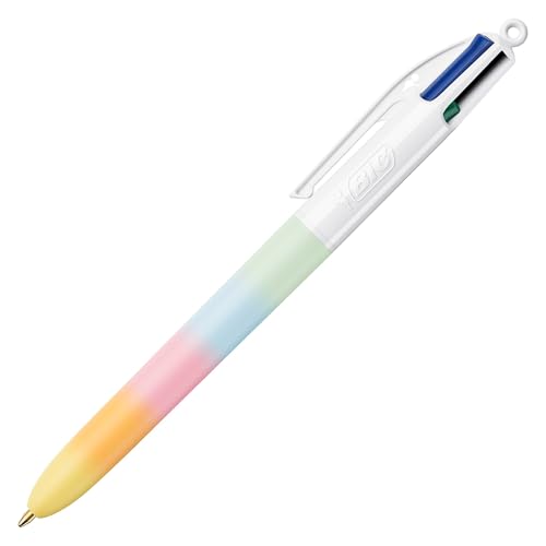 BIC – 1 bolígrafo clásico de 4 colores (negro, azul, verde y rojo) – Decoración de arco iris Sweet Pastel – Punta media: 1 mm
