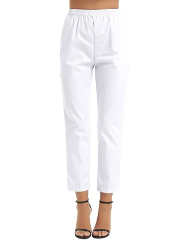 Zaldita Pantalones de enfermera para mujer, con banda de goma, ropa de trabajo, uniforme médico, uniforme de medicina Blanco L