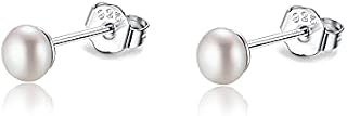 3mm 4mm 5mm Real Freshwater Cultured Pearl Earrings 925 Sterling Silver Gold Tiny Small White Button Pearl Studs Earrings