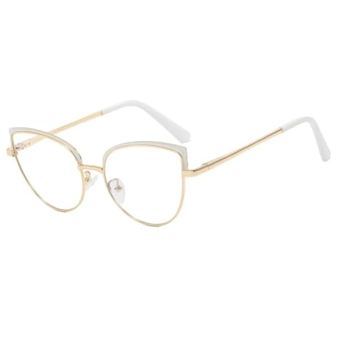 UATXTAU Cat-eye Large-frame Metal Glasses Frame, Fashionable Literary and Trendy Women's Glasses(white)