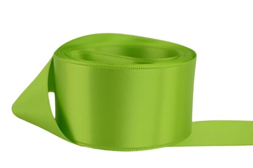 Image of Ribbon Bazaar Double Faced Satin - Premium Gloss Finish - 100% Polyester Ribbon for Gift Wrapping, Crafts, Scrapbooking, Hair Bow, Decorating & More - 1-1 /2 inch Apple Green 50yd Spool