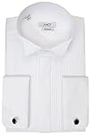 Xact Men's Formal Tuxedo/Dress Shirt with Double Cuff and Cuff Links (White - Wing Collar - Pleated Fly Front) 16"