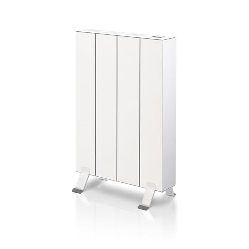 Radiador eléctrico seco ELIAN, tecnología Dry sin fluido, calor inmediato, aluminio, programación 24/7, detector ventanas abiertas, con patas y soportes de pared – 500W, blanco