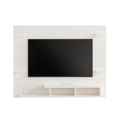 Image of FURNEASER Harrison Wall Mount TV Cabinet for Living Room | TV Unit with Back Panel, Set Top Box Stand & Display Shelves | Modern TV Rack & Entertainment Unit for 32 to 43 Inch TV (White)