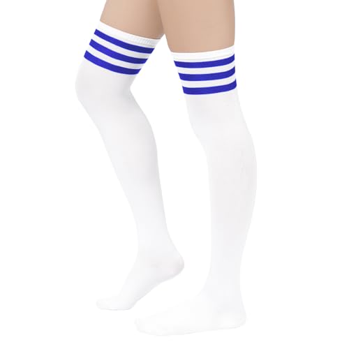 Image of Century Star 3 Pairs Thigh High Socks for Women Over the Knee High Socks Triple Stripe Long Stockings Thigh Highs Leg Warmer
