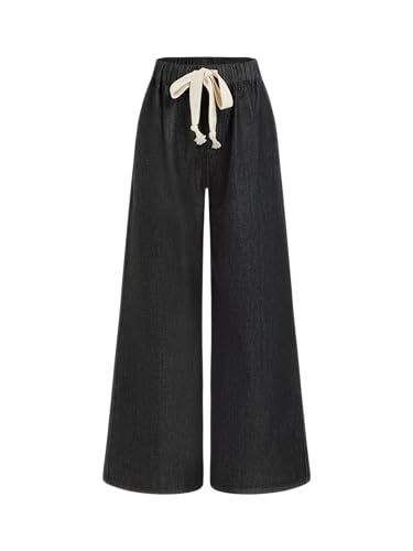 Image of CIDER Drawstring Baggy Jeans Women Mid Waisted Wide Leg Jeans with Pockets
