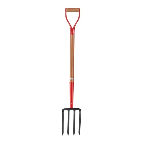 Truper Spading Fork, 4-Tine Steel Head, 30-Inch, Wood D-Handle, Heavy-Duty Garden & Landscaping Digging Fork (Model 30293)