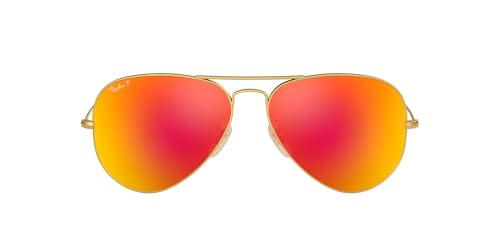 Ray-Ban Unisex RB3025 Classic Polarized Aviator Sunglasses, Matte Gold/Polarized Brown Mirrored Red, 58 mm
