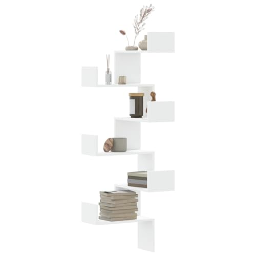 Estantería esquinera de pared y repisas, color blanco, 45 x 45 x 147 cm, madera de ingeniería